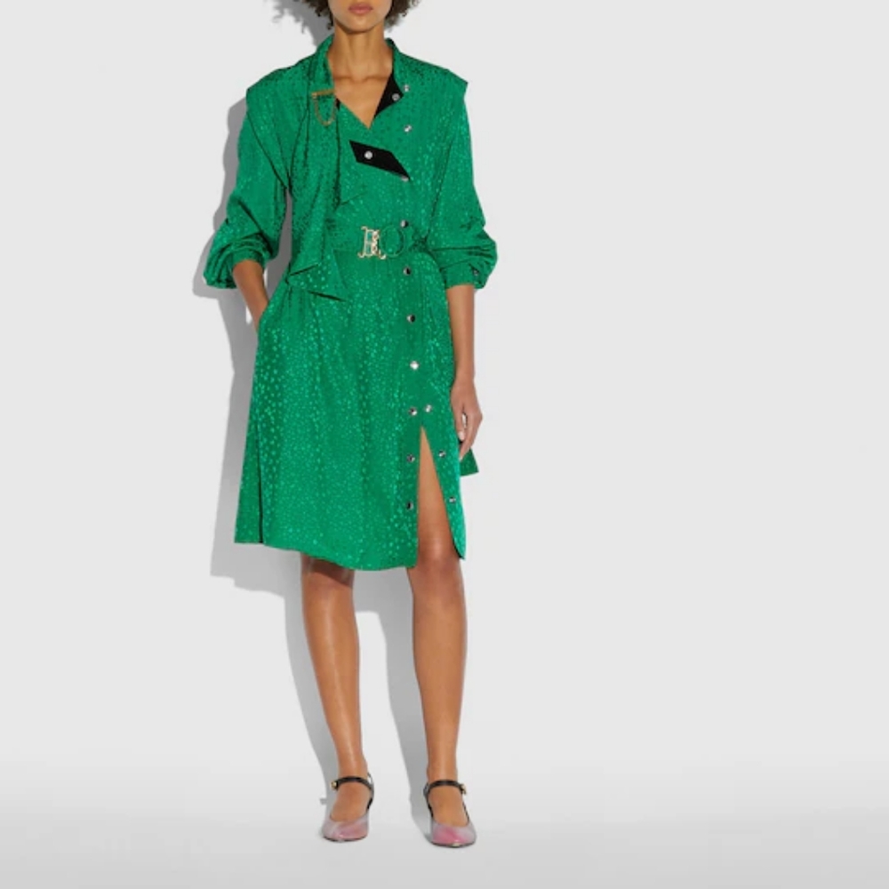COACH architectural Green silk dress nwt